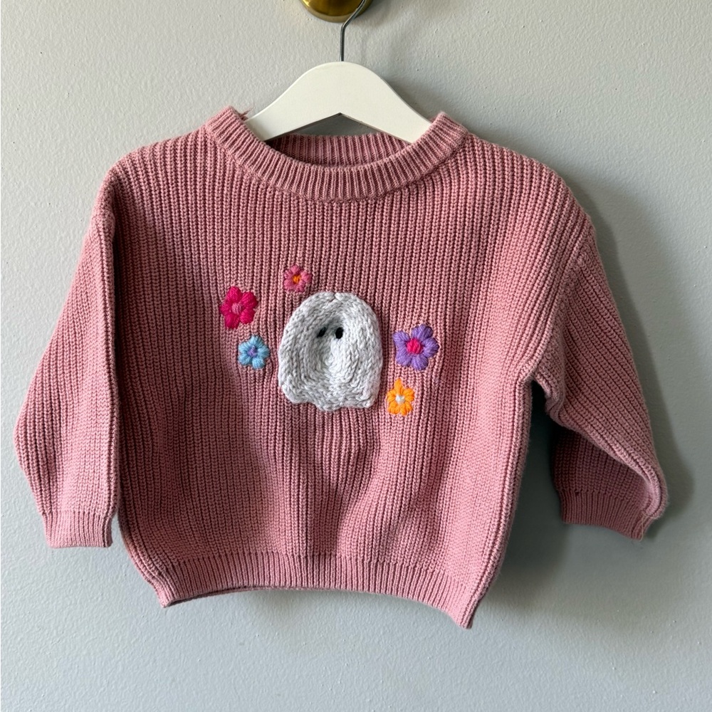 Amazon Pink Knit Sweater with Floral Design